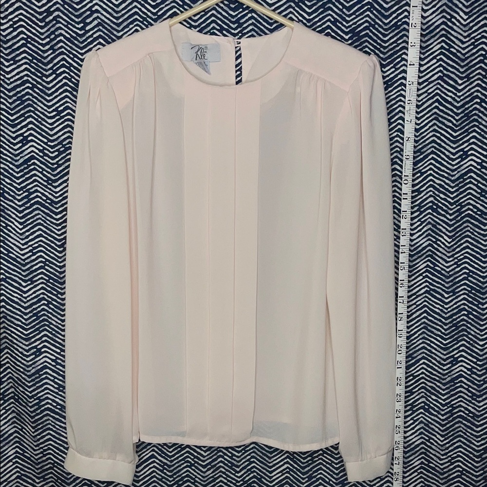 Vintage 80's Secretary Pink Semi Sheer Long Sleeve Blouse M